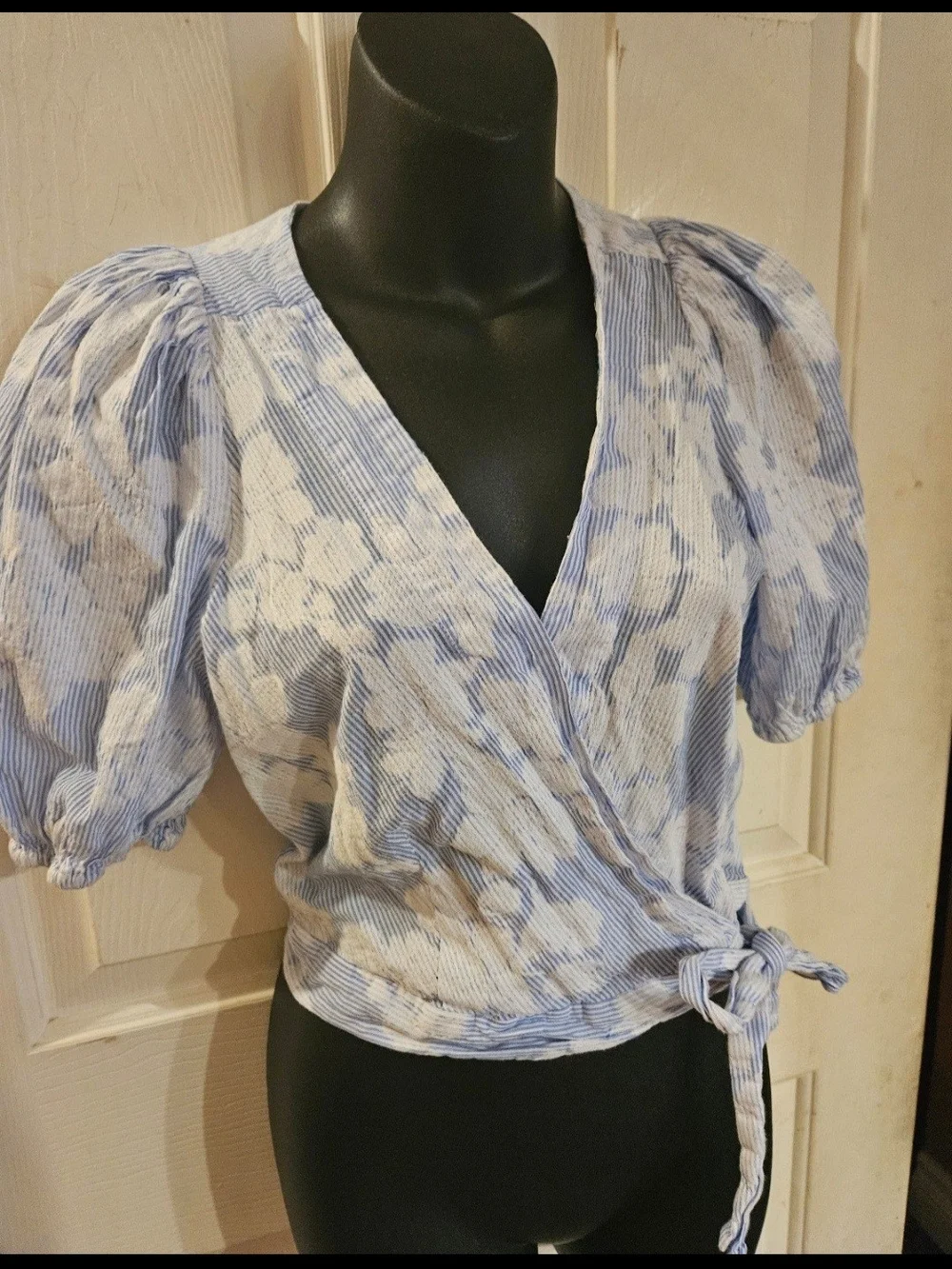Banana Republic Blue and White Floral Wrap Blouse